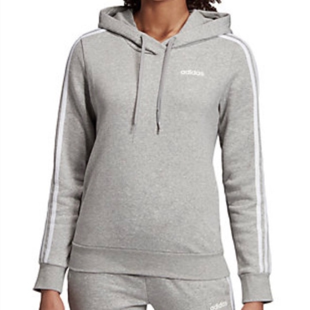 Adidas 3 Stripe Long Sleeve Hoodie, Gray, Size M